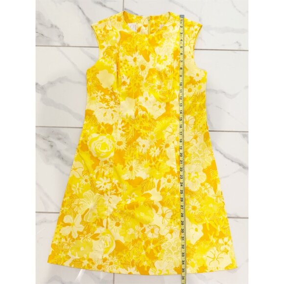 Vanda Fashions Vtg 1960s Mod Yellow Floral Print A line Sleeveless Dress Sz 10 - Picture 13 of 14